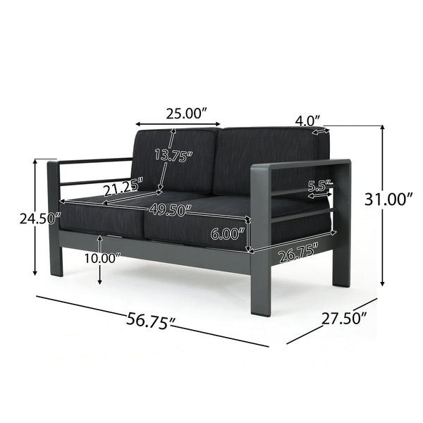 English Elm Christopher Knight Home® - CAPE Coral KD Loveseat with Aluminum Frame, Water-Resistant Cushions, 600lb Capacity, Compact DARK GREY 56348.00GRY