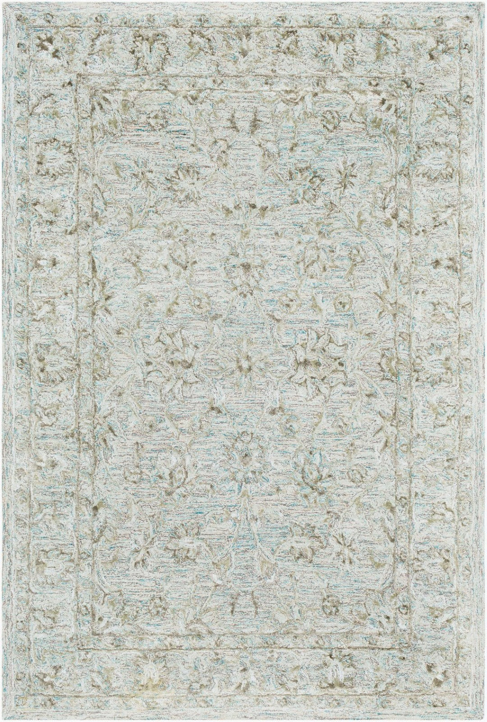 Livabliss Shelby Hand Tufted Wool Viscose Accent Rug Traditional Indian Craft Textured Pile Aqua, Light Gra 7' x 9' SBY1002-79