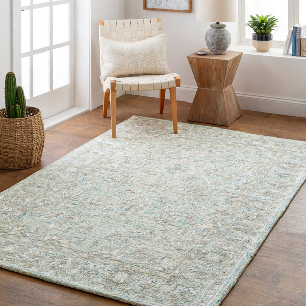 Livabliss Shelby Hand Tufted Wool Viscose Accent Rug Traditional Indian Craft Textured Pile Aqua, Light Gra 7' x 9' SBY1002-79