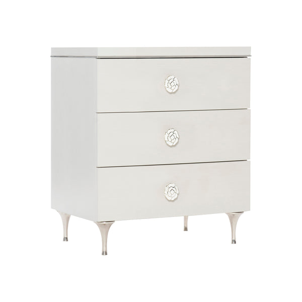 Bernhardt Bernhardt Silhouette Nightstand Eggshell Finish — Hollywood Regency Glam, Polished Steel & Soft-Close Drawers 307233