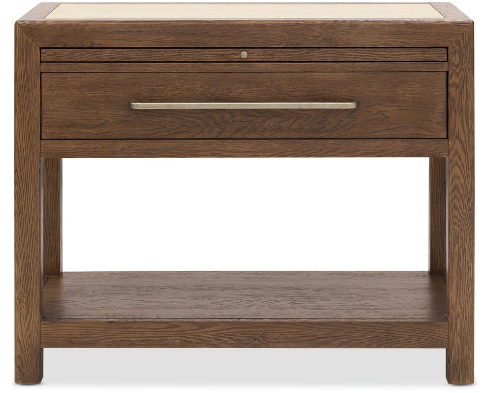 Hooker Furniture Driftwood Oak and Stone Nightstand Worn Saddle Finish with Drawer and Pullout Tray 6820-90216-85