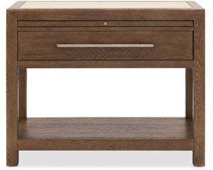 Hooker Furniture Driftwood Oak and Stone Nightstand Worn Saddle Finish with Drawer and Pullout Tray 6820-90216-85