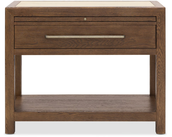 Hooker Furniture Driftwood Oak and Stone Nightstand Worn Saddle Finish with Drawer and Pullout Tray 6820-90216-85