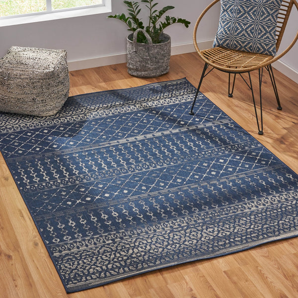 English Elm Christopher Knight Home® - 5'3"x7' Rug Navy & Ivory Polypropylene Area Rug 4mm Low Pile Handcrafted Durable Stain-Resistant Floor Mat 72350.00