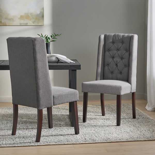 English Elm Dining Chair Set of Two Wingback Button Tufted High Back Birch Leg Upholstered 61539.00