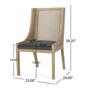 English Elm Christopher Knight Home® - DINING Chair with Cane Webbing and Upholstered Seat, Rustic Rubberwood Frame for Cozy Gatherings Charcoal 72388.00CHAR