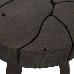 Bernhardt Bernhardt Lanita Accent Table With Sliced Teak Top & Sculptural Suar Wood Base, Rustic Modern Decor 301123