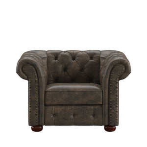 Homelegance By Top-Line Pietro Tufted Scroll Arm Chesterfield Chair Brown Polished Microfiber