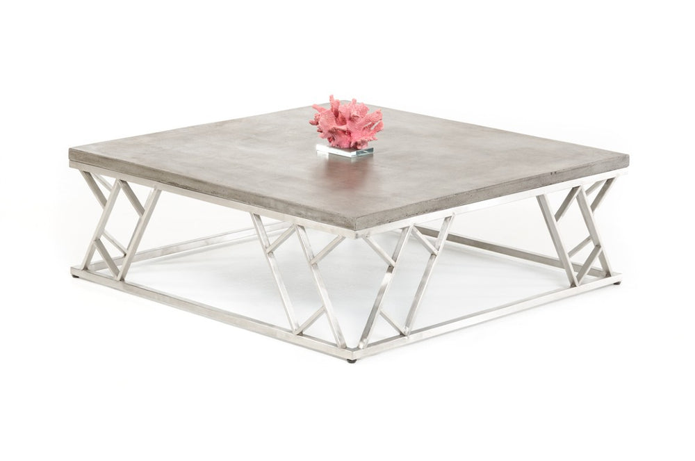 VIG Furniture Scape Dark Grey Concrete Coffee Table With Interlaced Stainless Steel Frame, 39" Square, Durable Finish VGGR630300