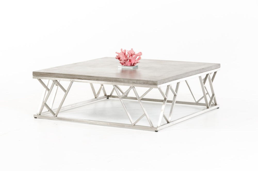 VIG Furniture Scape Dark Grey Concrete Coffee Table With Interlaced Stainless Steel Frame, 39" Square, Durable Finish VGGR630300