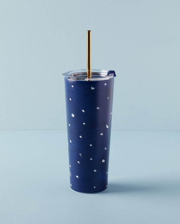 Lenox Blue Bay Dot Pattern Stainless Steel Tumbler With Straw Blue, NAVY METAL 895728