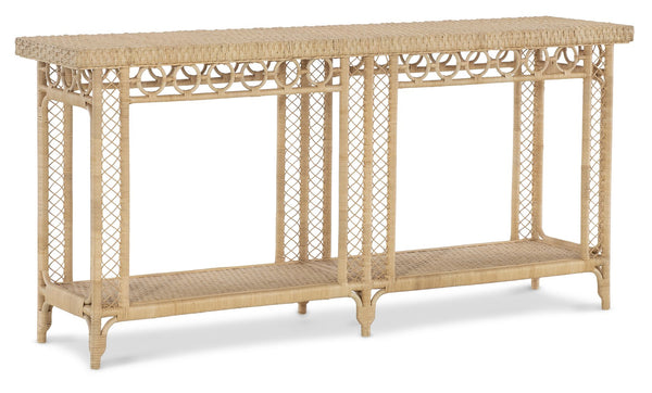 Hooker Furniture Commerce Rattan Woven Console Table Mahogany Frame Coastal Entryway Open Shelf 7228-85152-80