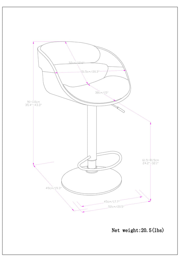 English Elm Archer Bentwood Adjustable Swivel Bar Stool in Black Vegan Leather with Walnut Veneer, Gas Lift B136P158379