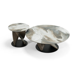 VIG Furniture Schiff Sculptural Marbled Ceramic Coffee & Accent Table Set With Grey Wood Pedestal Bases, Modern Appeal VGCS-EMA2-007-008