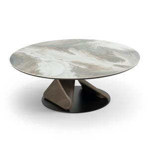 VIG Furniture Schiff Sculptural Marbled Ceramic Coffee & Accent Table Set With Grey Wood Pedestal Bases, Modern Appeal VGCS-EMA2-007-008