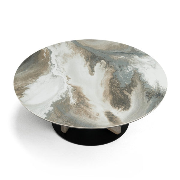VIG Furniture Schiff Sculptural Marbled Ceramic Coffee & Accent Table Set With Grey Wood Pedestal Bases, Modern Appeal VGCS-EMA2-007-008