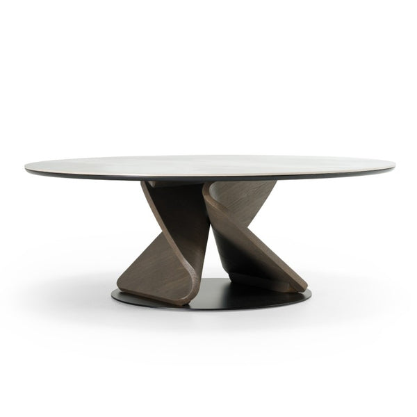 VIG Furniture Schiff Sculptural Marbled Ceramic Coffee & Accent Table Set With Grey Wood Pedestal Bases, Modern Appeal VGCS-EMA2-007-008