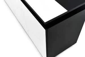 VIG Furniture Schulz Modern Black & White Ceramic Buffet With Marble-Look Veneer, 4 Doors, Adjustable Shelves, No Assembly VGVCG0925-18-1