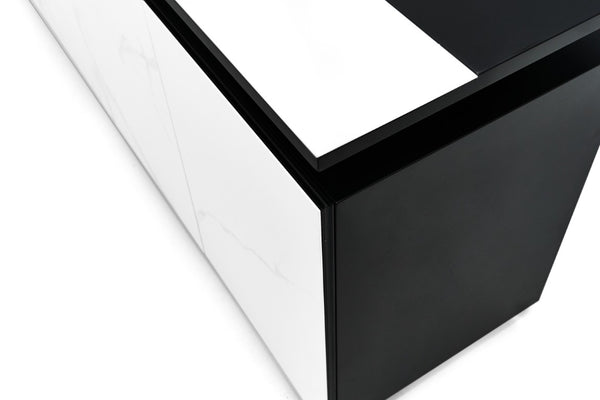 VIG Furniture Schulz Modern Black & White Ceramic Buffet With Marble-Look Veneer, 4 Doors, Adjustable Shelves, No Assembly VGVCG0925-18-1