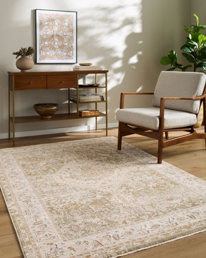 Livabliss Seclusion Traditional Fringed Polyester Area Rug Woven in Turkey for Living Rooms Light Beige, Ta 5' x 7'5" SCN2300-575