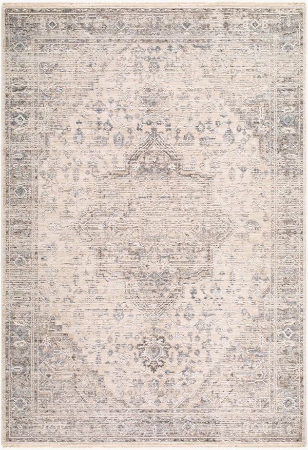 Livabliss Seclusion Traditional Fringe Area Rug Turkey Woven Polyester for High Traffic Rooms Gray, Cream 5' x 7'5" SCN2302-575