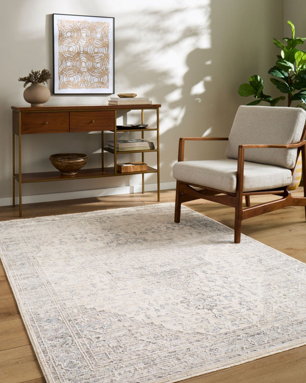 Livabliss Seclusion Traditional Fringe Area Rug Turkey Woven Polyester for High Traffic Rooms Gray, Cream 5' x 7'5" SCN2302-575