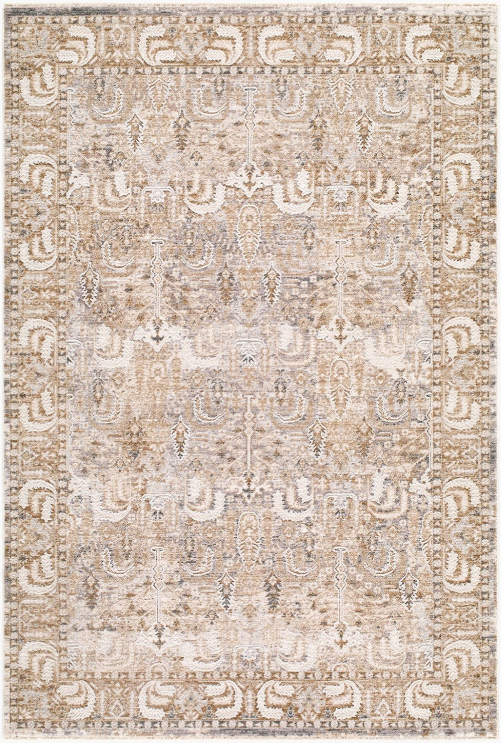 Livabliss Seclusion Medallion Area Rug Turkish Woven Polyester Traditional Fringe Living Room Light Beige, Ta 7'10" x 10'2" SCN2303-710102