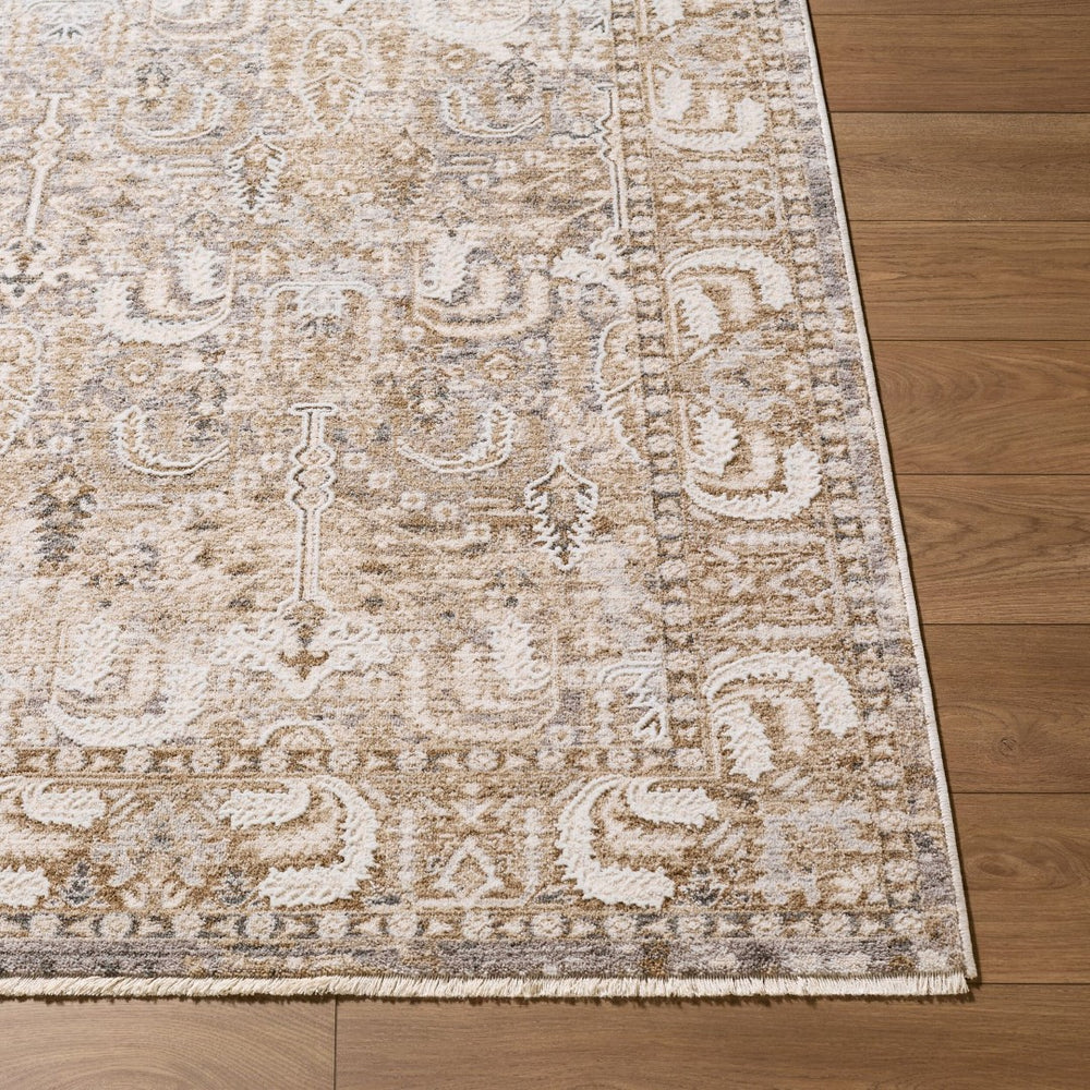 Livabliss Seclusion Medallion Area Rug Turkish Woven Polyester Traditional Fringe Living Room Light Beige, Ta 7'10" x 10'2" SCN2303-710102