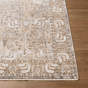 Livabliss Seclusion Medallion Area Rug Turkish Woven Polyester Traditional Fringe Living Room Light Beige, Ta 7'10" x 10'2" SCN2303-710102