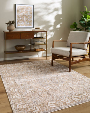 Livabliss Seclusion Medallion Area Rug Turkish Woven Polyester Traditional Fringe Living Room Light Beige, Ta 7'10" x 10'2" SCN2303-710102