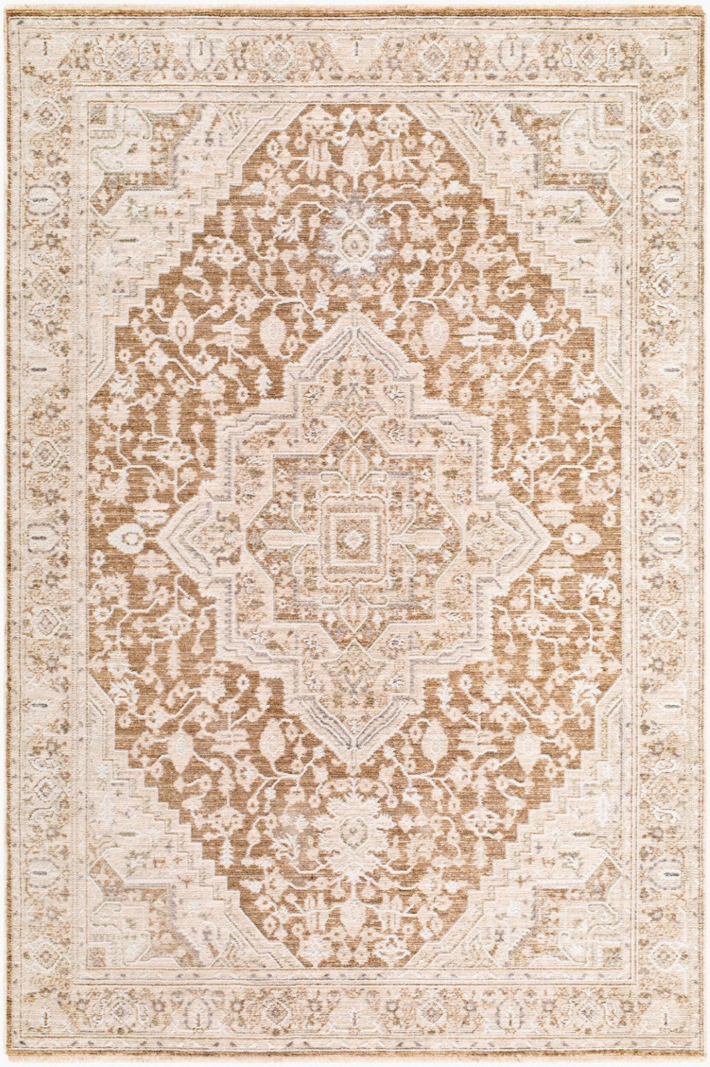 Livabliss Seclusion Traditional Fringe Area Rug Polyester Woven Turkey Living Room Accent Gray, Tan 6'7" x 9'6" SCN2307-6796