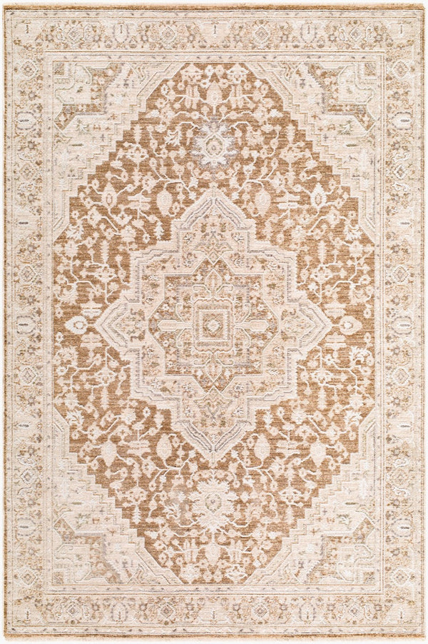 Livabliss Seclusion Traditional Fringe Area Rug Polyester Woven Turkey Living Room Accent Gray, Tan 6'7" x 9'6" SCN2307-6796