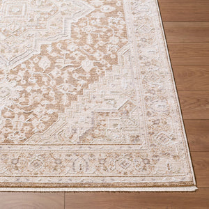 Livabliss Seclusion Traditional Fringe Area Rug Polyester Woven Turkey Living Room Accent Gray, Tan 6'7" x 9'6" SCN2307-6796
