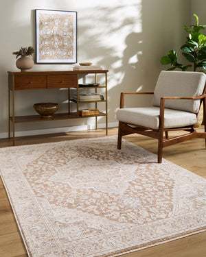 Livabliss Seclusion Traditional Fringe Area Rug Polyester Woven Turkey Living Room Accent Gray, Tan 6'7" x 9'6" SCN2307-6796