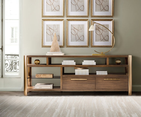 Hooker Furniture Eleana Walnut Entertainment Console With Solar-Bronze Glass, Wire Management & Self-Closing Drawers 7252-55484-85