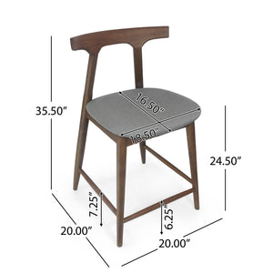 English Elm Counter Stools Set of Two Mid-century Rubberwood Frame Upholstered Kitchen Island Seating 72661.00LGRY