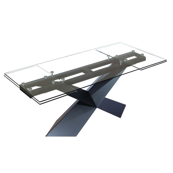 VIG Furniture Scott Extendable Glass Dining Table With Tempered Top & Gold-Brown Metal Cross Base, Seats 6-10 VGNSGD8782-BRN-DT