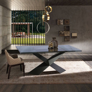 VIG Furniture Scott Extendable Glass Dining Table With Tempered Top & Gold-Brown Metal Cross Base, Seats 6-10 VGNSGD8782-BRN-DT