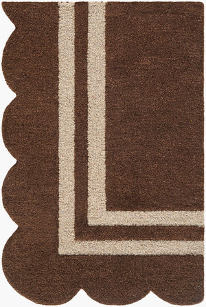 Livabliss Scalloped Hand Tufted Wool Area Rug Artisan Crafted for Living and Dining Spaces Dark Brown, Tau 2'6" x 8' SCP2300-268