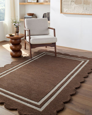 Livabliss Scalloped Hand Tufted Wool Area Rug Artisan Crafted for Living and Dining Spaces Dark Brown, Tau 5' x 7'6" SCP2300-576