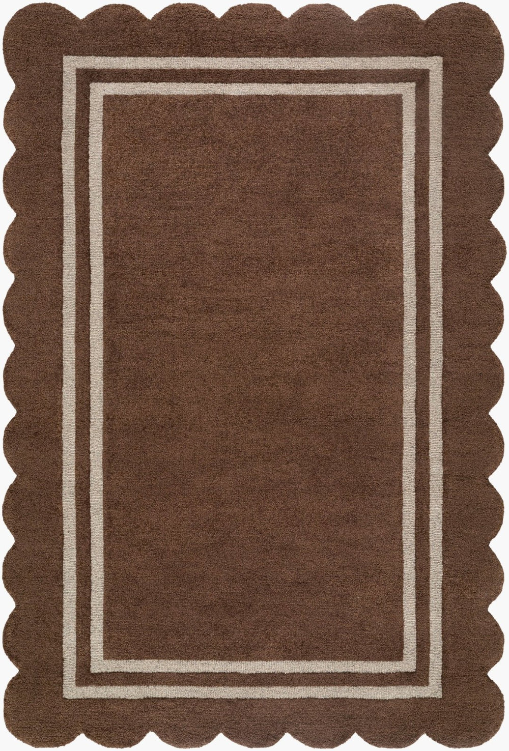 Livabliss Scalloped Hand Tufted Wool Area Rug Artisan Crafted for Living and Dining Spaces Dark Brown, Tau 5' x 7'6" SCP2300-576