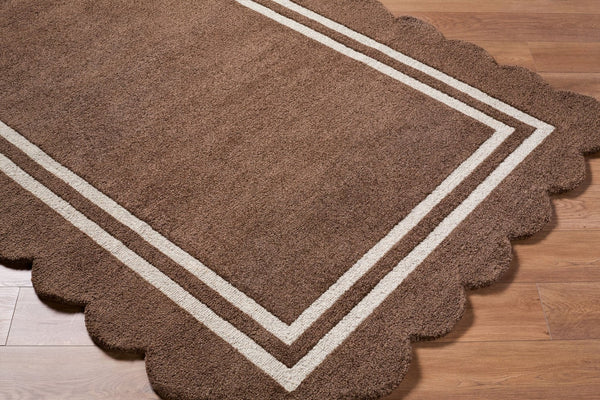 Livabliss Scalloped Hand Tufted Wool Area Rug Artisan Crafted for Living and Dining Spaces Dark Brown, Tau 5' x 7'6" SCP2300-576