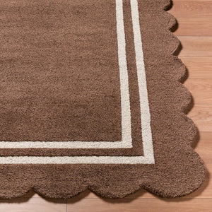 Livabliss Scalloped Hand Tufted Wool Area Rug Artisan Crafted for Living and Dining Spaces Dark Brown, Tau 5' x 7'6" SCP2300-576