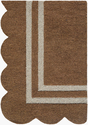 Livabliss Scalloped Geometric Wool Area Rug Hand Tufted in India for Modern Living Spaces Umber, Taupe 2'6" x 8' SCP2301-268