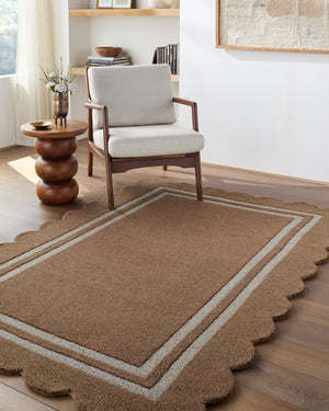 Livabliss Scalloped Geometric Wool Area Rug Hand Tufted in India for Modern Living Spaces Umber, Taupe 5' x 7'6" SCP2301-576