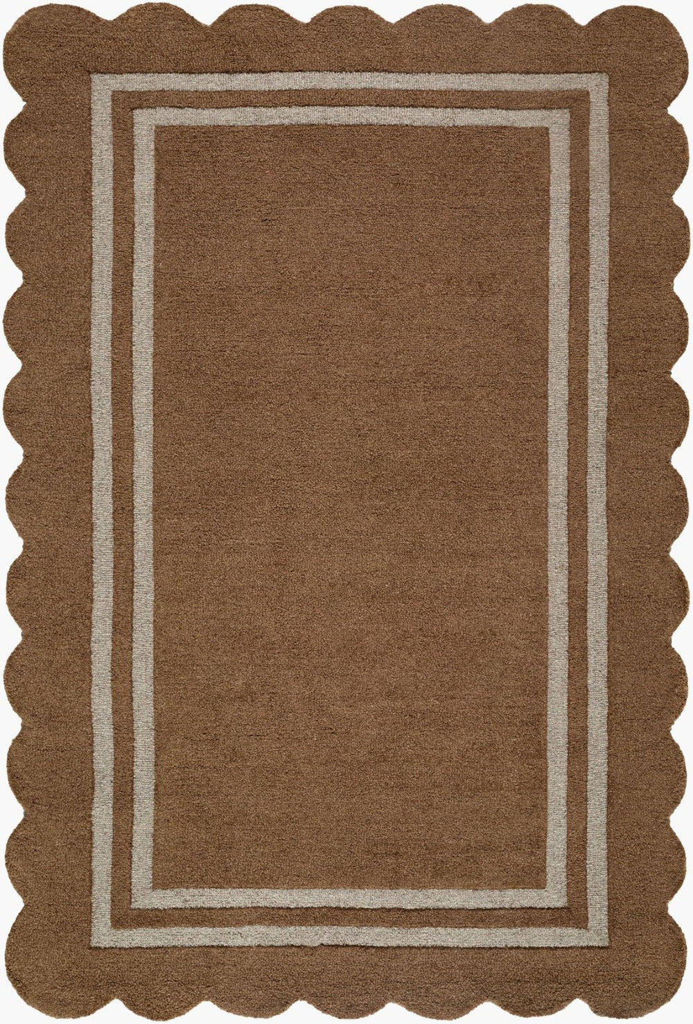 Livabliss Scalloped Geometric Wool Area Rug Hand Tufted in India for Modern Living Spaces Umber, Taupe 5' x 7'6" SCP2301-576