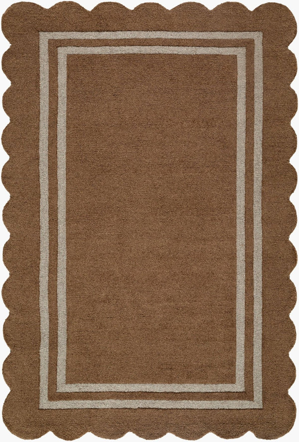 Livabliss Scalloped Geometric Wool Area Rug Hand Tufted in India for Modern Living Spaces Umber, Taupe 5' x 7'6" SCP2301-576