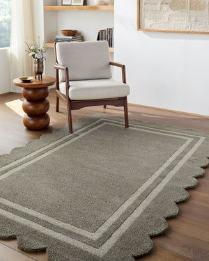 Livabliss Scalloped Border Wool Area Rug Handtufted by Artisans for Living and Dining Rooms Stone Gray, Iv 5' x 7'6" SCP2302-576