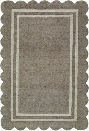 Livabliss Scalloped Border Wool Area Rug Handtufted by Artisans for Living and Dining Rooms Stone Gray, Iv 5' x 7'6" SCP2302-576