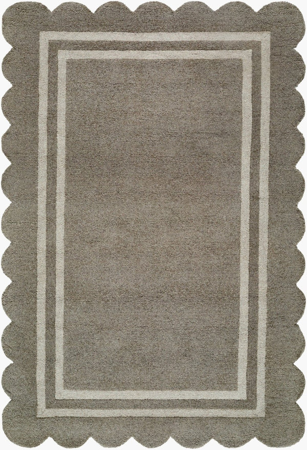 Livabliss Scalloped Border Wool Area Rug Handtufted by Artisans for Living and Dining Rooms Stone Gray, Iv 5' x 7'6" SCP2302-576